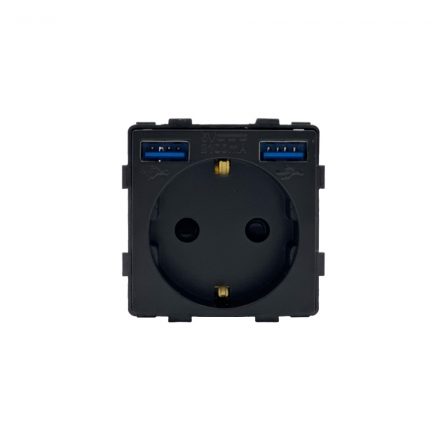 Z-Switch Dugalj 230V 16A (2P+F) + USB A+A Fekete